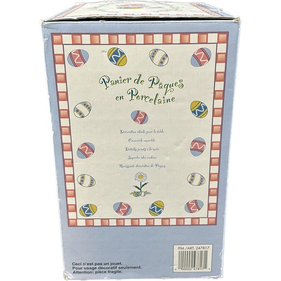 Porcelain Easter Basket Large Trinket Box with Bunnies and Flowers in Box - Picture 8 of 10